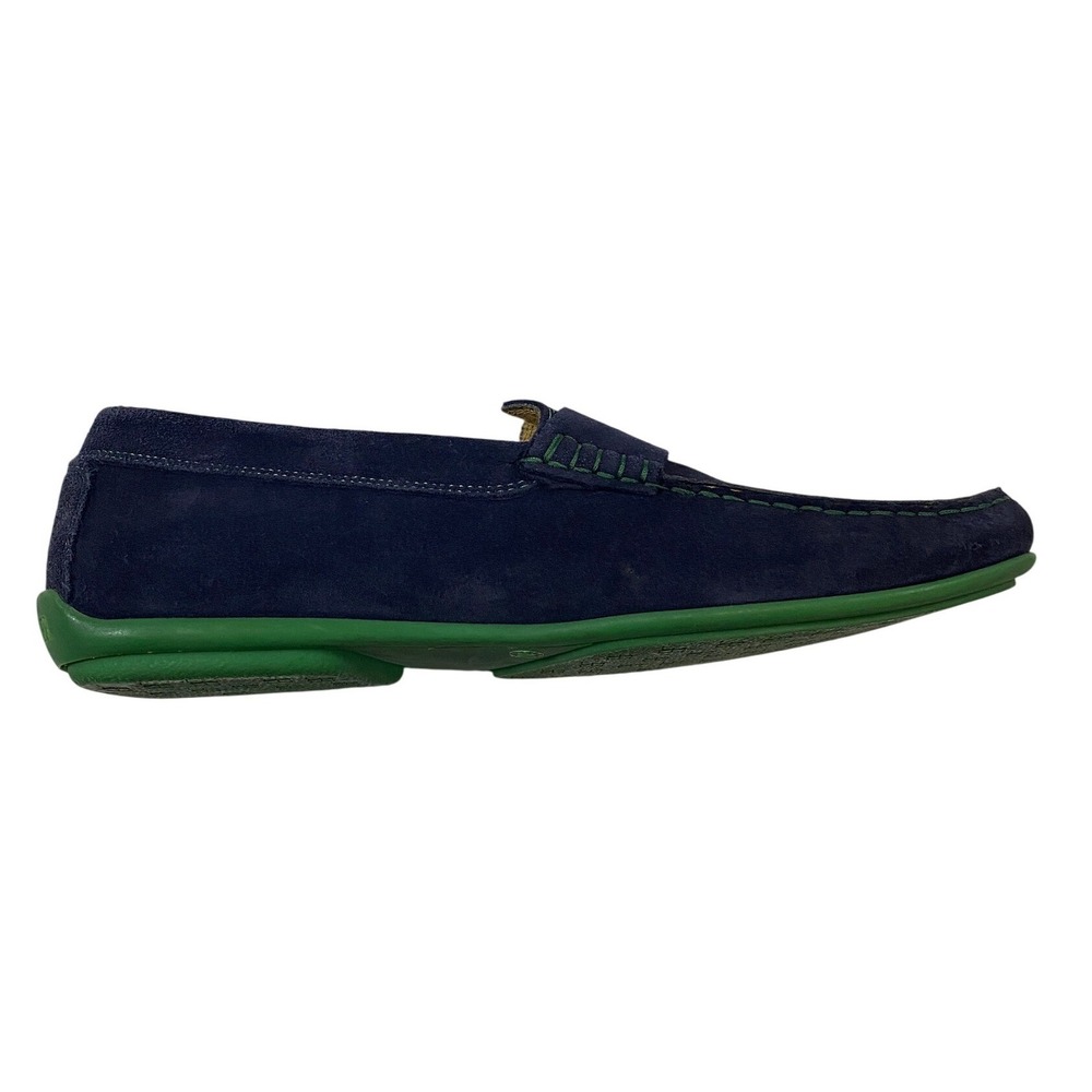 Austen Heller Mens Navy Blue Suede Penny Loafers Green Sole Driving Mocs Size 10 - Picture 5 of 8